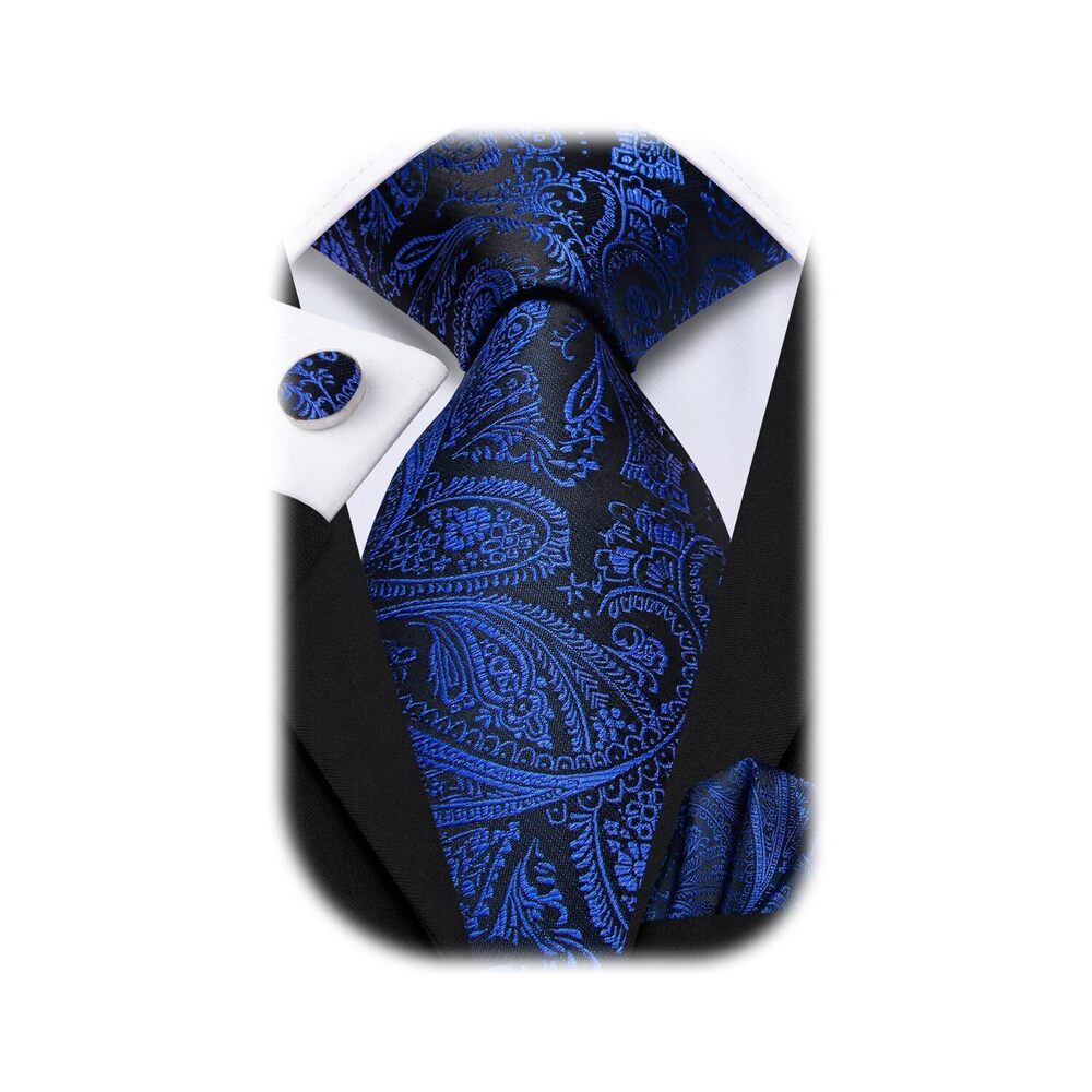 2228 Silk Paisley Ties Necktie Pocket Square Cufflinks Set Foral Tie Sets